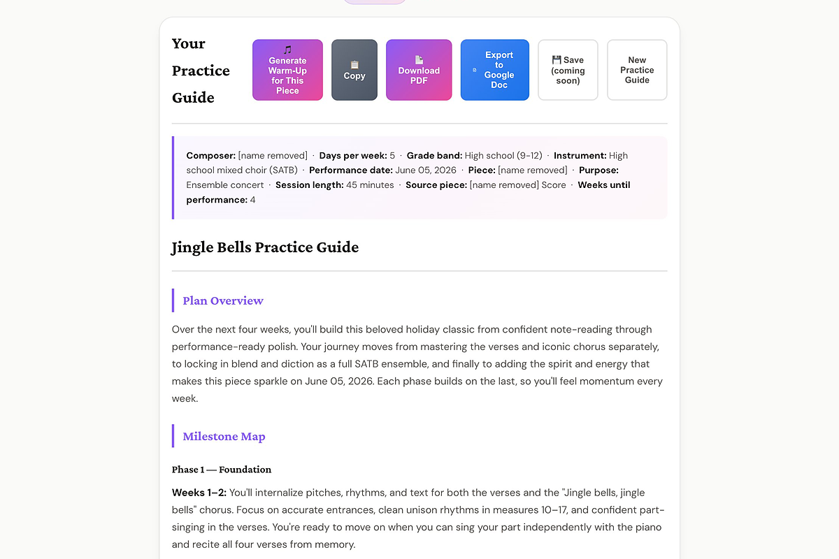 Sample Practice Guide output
